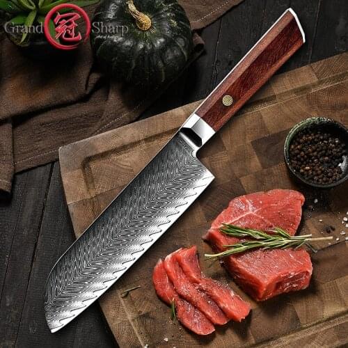 6.7 Inch Santoku Knife Japanese Chef Knife VG10 Damascus Steel Rosewood Handle Kitchen Cookware Meat Sashimi Knives Grandsharp