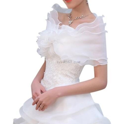 White Elegant Flower Multi Layer Tulle Shawl Wedding Wrap Bridal Chiffon Short Coat Fairy Marriage Accessories