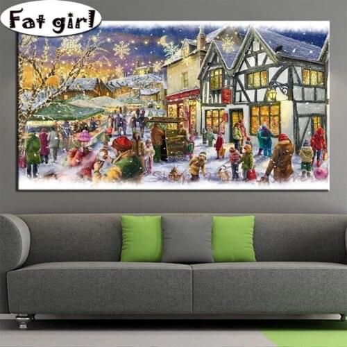 Large Size 5D Diamond Painting Christmas New Product Village Snow Scene Diy Cross Stitch Embroidery Mosaic Square Round Drill