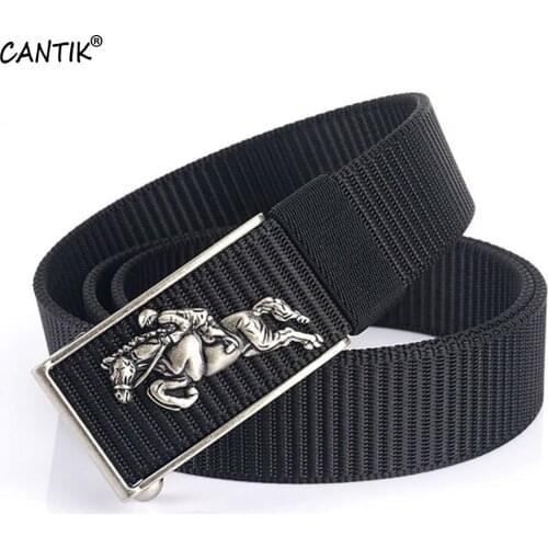 CANTIK Unique Horse Running Automatic Buckle Belt High Quality Nylon & Canvas Belt Men Accessories Freeshipping 3.5cm CBCA301
