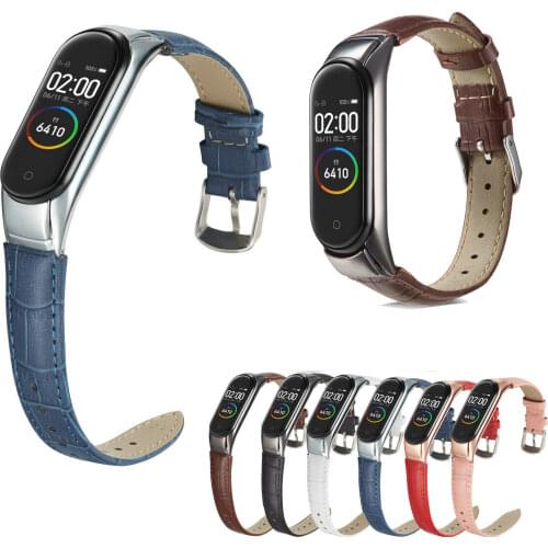 Crocodile Leather Black Rose Gold Bumper Case Smart Watch Band For Xiaomi Mi Band 5 Strap For Xiaomi Mi Band 5 Bracelet Strap