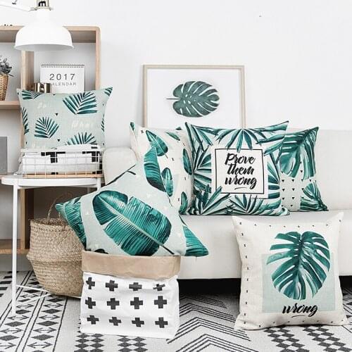 Home Decorative Cushion Cover Green Leaves Tropical Plant Cushions Case Patterned Plants Pillow Case Home Decor 45*45cm