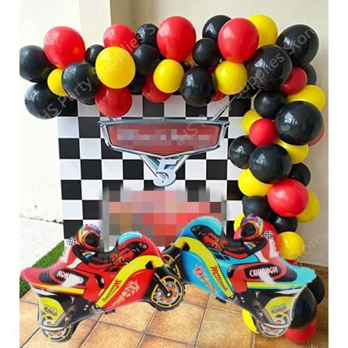 Red black yellow latex balloon motorcycle aluminum foil balloon arch DIY garland racing theme kids birthday party decorati