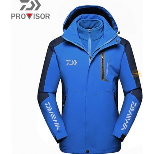 DAIWA Fishing Jacket Mens Winter Outdoor Three-in-one Two-piece Detachable Jacket Windproof Mountaineering Suit Fishing Clothes
