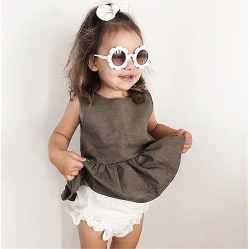 0-24M 2PCS Baby Kids Girls Summer Outfits Toddler Solid Sleeveless Tank Top Dress White PP Shorts Clothes Set