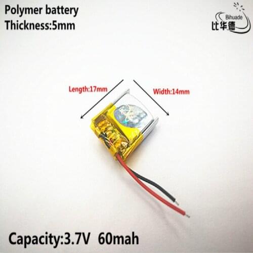 Liter energy battery Good Qulity 3.7V,60mAH,501417 Polymer lithium ion / Li-ion battery for TOY,POWER BANK,GPS,mp3,mp4