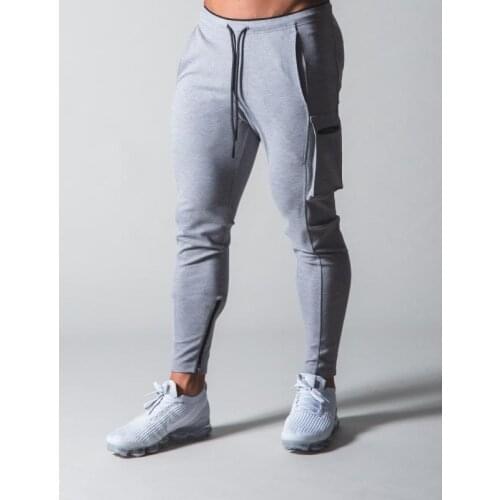 2020 autumn skinny sweatpants mens cotton multi-pocket gray sports pants jogger male gym bodybuilding workout pants