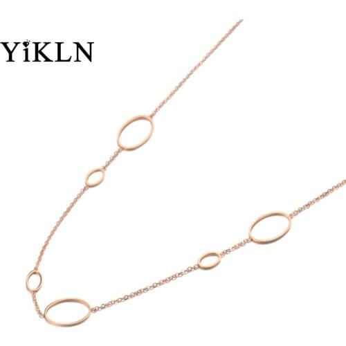 YiKLN Bohemia Stainless Steel Oval Geometry Choker Necklace Jewelry Rose Gold Chain Link Pendant Necklace For Women YN19120