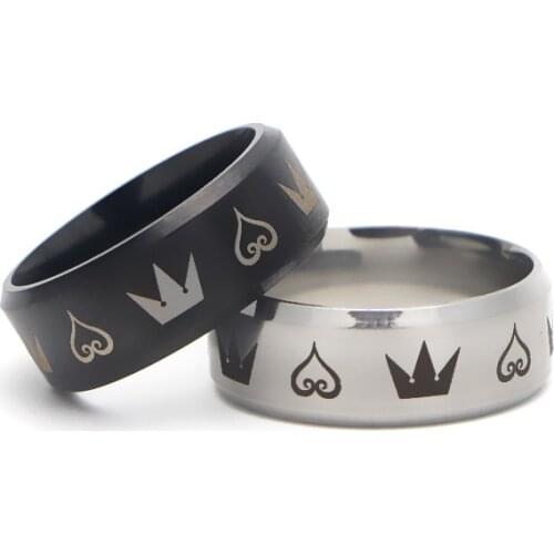 ZF817 The Kingdom Hearts Crowns Cartoon Design 8MM Matte Center Black Step Mens Ring Gift For Women Men Accessories