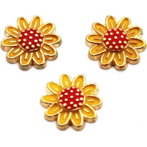 New Arrival 10pcs/lot Sunflower flower floating charms charms living glass memory lockets diy jewelry