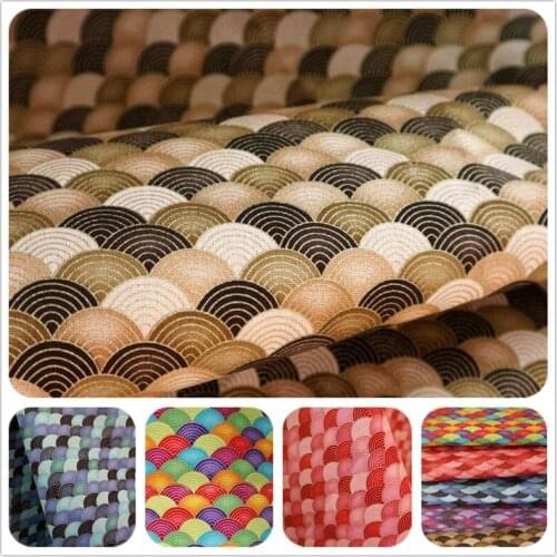 Half Yard Import Soft Breeze Fabric With Gilt Fish Scale Print Cotton Linen Cloth For Handmade DIY Patchwork Garment Bag CR-A254