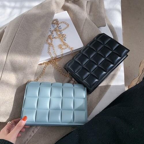 Casual Women Leather Shoulder Bags Simple Lattice Female Small Crossbody Handbags Popular Simple Female Daily Chain Square Bag