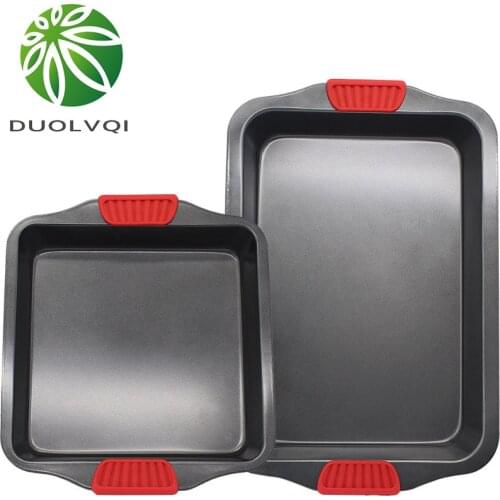 Duolvqi Cake Baking Pan With Silicone Handle Bread Cookies Non-stick Chicken Baking Pan Bottom Baking Tray Useful Kitchen tools