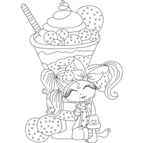 10x6 Girl watching ice cream Transparent Clear Silicone Stamp Seal for DIY scrapbooking photo album Decorative clear stamp