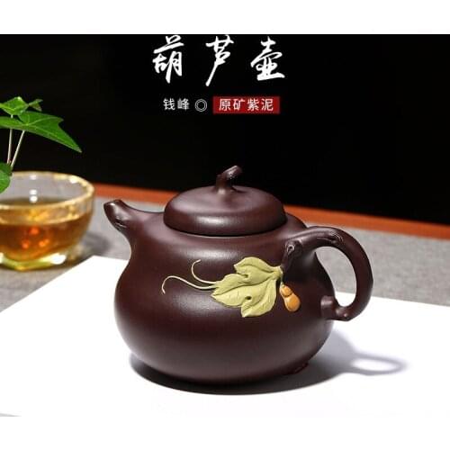 Purple mud gourd purple sand teapot Qian Taofeng handmade clay painting wholesale agent delivery teapot