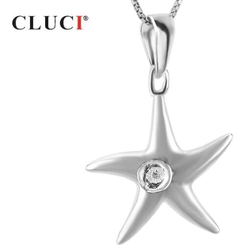 CLUCI Silver 925 Starfish Charms Pendant for Women Necklace 925 Sterling Silver Pearl Pendant Mounting Charms Pendant SP024SB