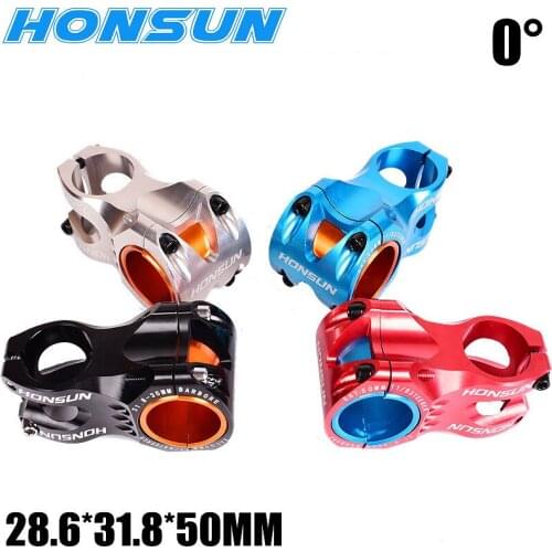 HONSUN Aluminium Alloy MTB Bicycle Stem 0 Degree AM Mountain Bike Stems 28.6*31.8*50mm Short Handlebar Stem for 28.6mm Fork