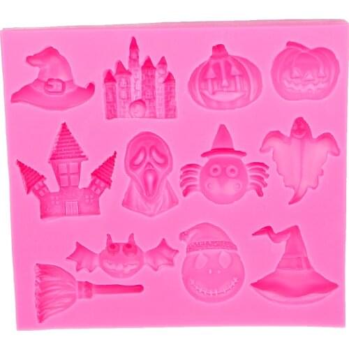 Halloween Pumpkin witch hat castle Bat broom Silicone Mold Fondant DIY cake Decorating Tools F0482
