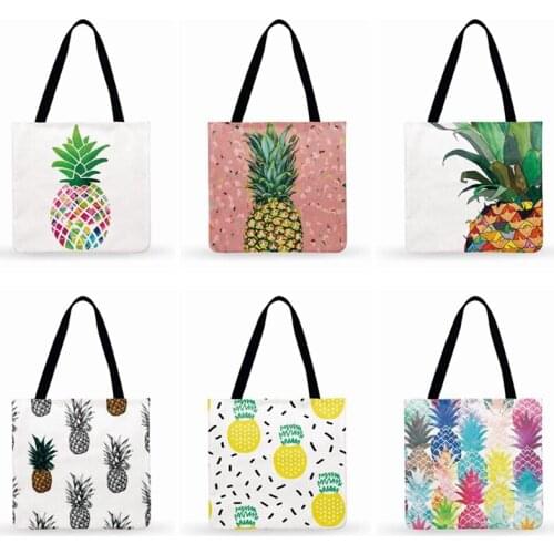 Pineapple Art Painting Print Bag Women Casual Tote Ladies Shoulder Bag Outdoor Beach Bags Women Clutch Bag Foldable Shopping Bag