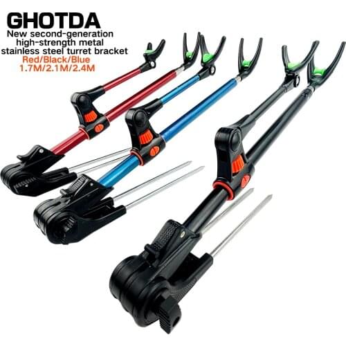 1.7M 2.1M 2.4M Fishing Rod Bracket Portable Retractable Folding 3 Color Stainless Steel Fishing Rod Holder Telescoping