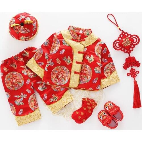 Traditional Chinese Styel New Year Outfit Kids Baby Tops Pants Suit Tang Suit Hanfu Retro Embroidery Boy Girls Oriental Clothing