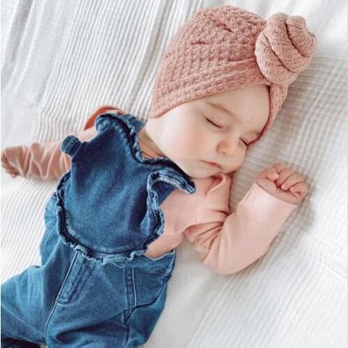 Waffle Knitted Donut Beanie Children Baby Girls Warm Turban Hedging Hat Cute Snail Pattern Hat for Newborn Infant Hospital Cap