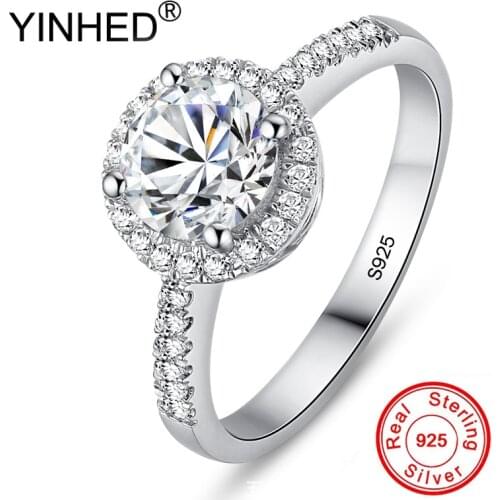 YINHED Classic 1.5 Carat Round CZ Diamond Wedding Rings for Women 100% 925 Sterling SIlver Engagement Jewelry Ring Gift ZR201