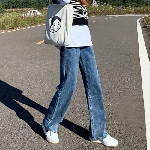 Wide Leg Pants Women Harajuku Denim Trousers Blue Straight Long Pants High Waist Vintage Casual Loose 2021 Spring Autumn Jeans