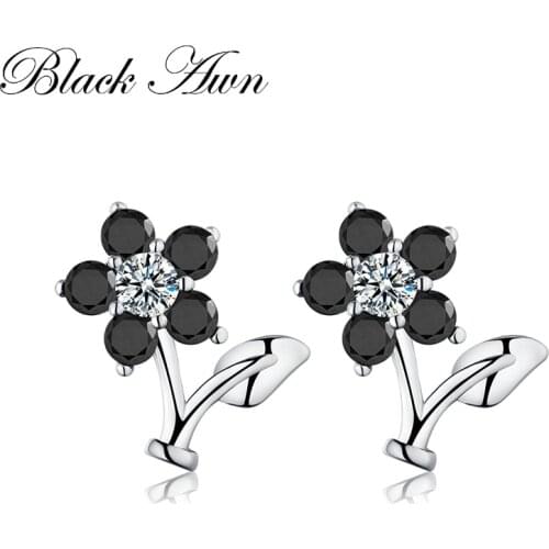 Romantic Flower 1.7g 925 Sterling Silver Jewelry Engagement Stud Earrings for Women Star Black&White Earring T033