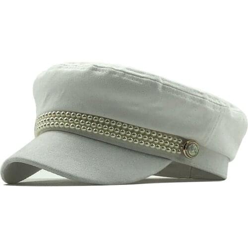 2020 Fashion cotton hat cap women casual pearl flat cap elegant solid autumn winter warm wool beret hat female