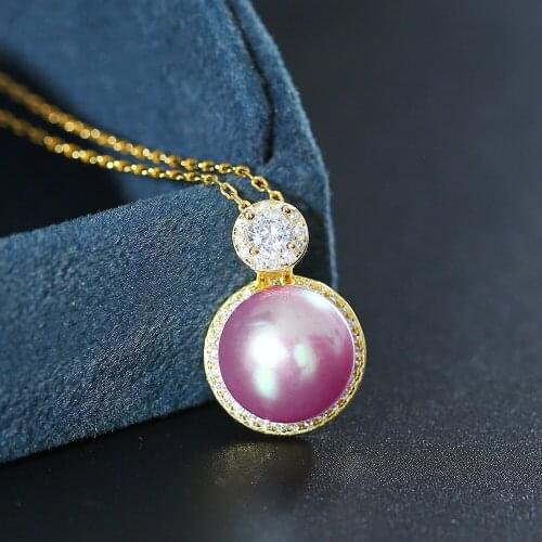 Elegant purple pearl & zircon diamonds gemstones pendant necklaces for women 14k gold color jewelry choker fashion party gifts