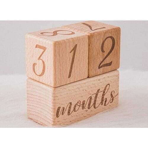 1set Baby Milestone Memorial Monthly Wooden Block Photography Month Sticke Newborn Commemorative Age Card Photo Accessories