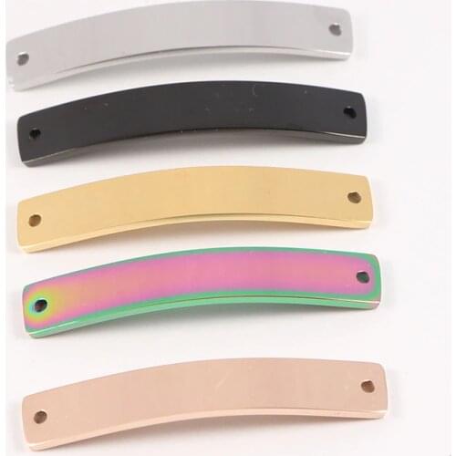 10pcs/Lot Stainless Steel 6*39mm Bending Long Strip Blank Bar Connector Charm for DIY Making Bracelet Accessories