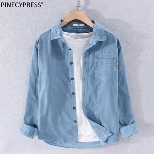 100% Cotton Corduroy Quality Anti-pilling Anti-static Man Spring Summer Male Casual Embroidery Letters Men Long Sleeve Shirt