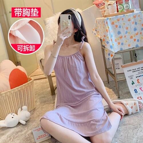 2021 summer cotton women nightgown and pure and fresh and lovely condole belt pure color leisure loose household to take