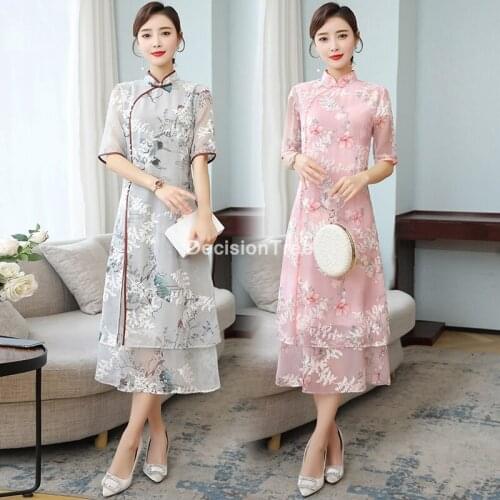 2021 ao dai vietnam traditional clothing dress for women chinese qipao cheongsam vintage oriental elegant lace patchwork dress