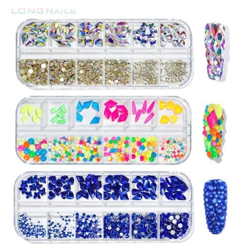 22styles Muti-Colors Flatback Neon Rhinestones 12grids Crystals,Gems,Diamonds,Pearl,Beads AB 3D DIY Nail Flat-rhinestones SS3-12