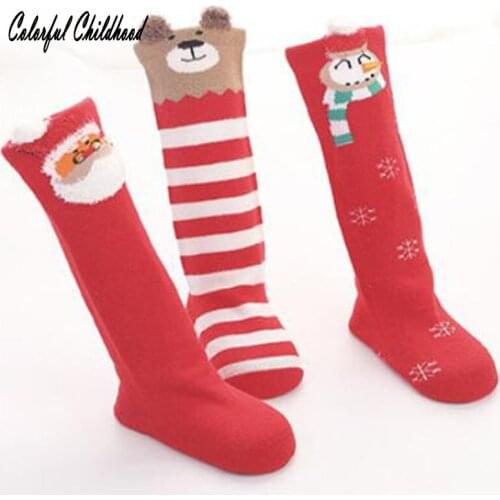 3pairs/lot Baby socks Christmas infant newborn kids socks cotton knee high long socks toddler baby boy/girls socks autumn winter