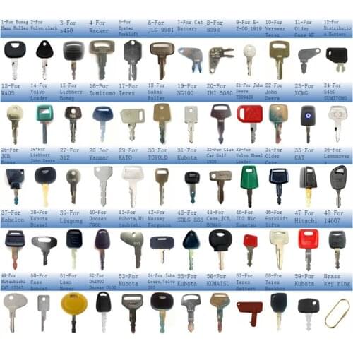 59 Heavy Equipment Key Set for Daewo Samsung Gradall BOMAG,Hamm,JCB,Terex,New Holland,case,Link-Belt,Sumitomo,Wacker