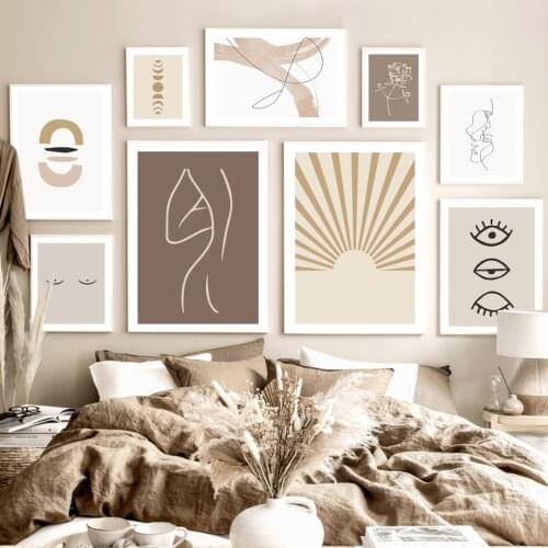 Line Girl Eye Kiss Back Sun Abstract Wall Art Canvas Painting Nordic Posters And Prints Wall Pictures For Living Room Boho Decor