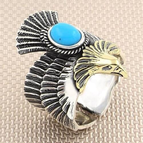 Sterling Silver Ring 925 For Men With Stone ( 4 Color ) Handmade Eagle Design Mens Rings Real Pure Silver - Turkish Jewelry