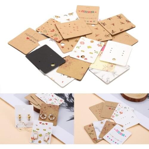 50Pcs 5*4cm Multi-style Earring Tags Mini Rectangle Ear Stud Display Cards Cardboard Hang Tag For Jewelry Display Organizing