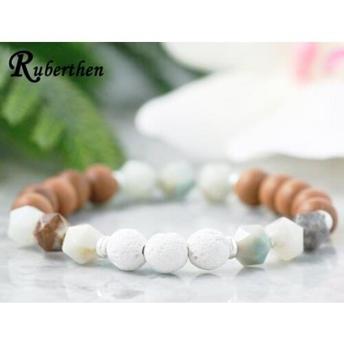 Ruberthen Anxeity Relief Amazonite Bracelet Healing Crystal Chakra Yoga Jewelry Essential Oil Diffuser Energy Protection Jewelry