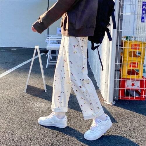 2021 Spring Summer Casual Harem Pants Spot Print Men Japanese Streetwear Trousers Fashion Loose Straight Couple Pant