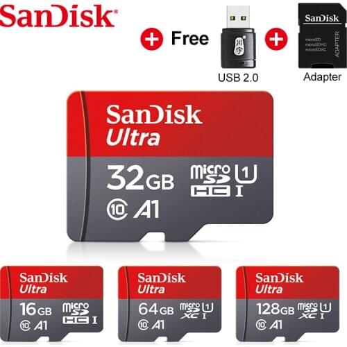 SanDisk Ultra Memory card 16gb 32gb 64gb 128gb 256gb A1 SDHC/SDXC 100mb/s UHS-I Class10 flash TF/SD U1 micro SD Card + Adapter