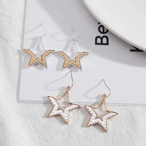 Two Tone Metal Star Dangle Earrings for Women 2021 New Pentagram Star Earrings Jewelry Wholesale