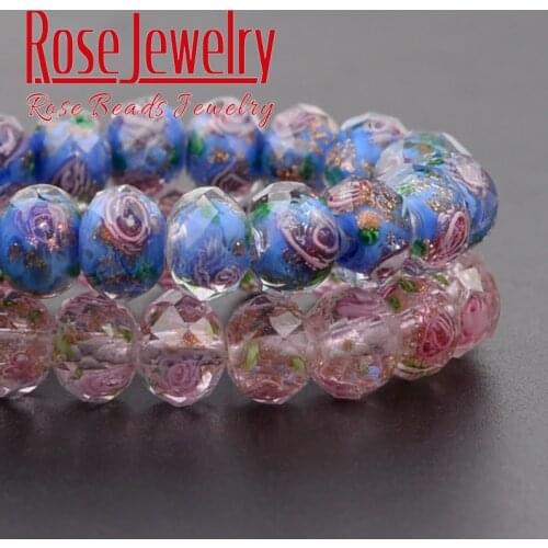 Faceted Printed Flower Glass Beads Abacus Loose Beads 8mm 10pcs For Jewelry Making Bracelet Necklace Accessories Various Colors