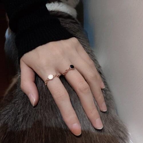 18K Solid Yellow Real Gold Jewelry(AU750) Women Black Onyx White Fritillary Chain Industrial Wind Brand Cruel Beauty Rings