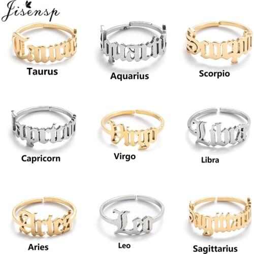 Personalize Star Zodiac Sign 12 Constellation Ring Astrology Gemini Taurus Aries Old English Rings for Women Fashion Jewelry