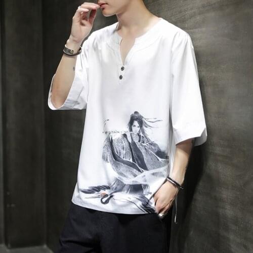 Summer Traditional Chinese Clothing For Men Cotton Linen Blouse Kung Fu Clothes Hanfu Men Tang Suit Streetwear Tees Tops KK3310